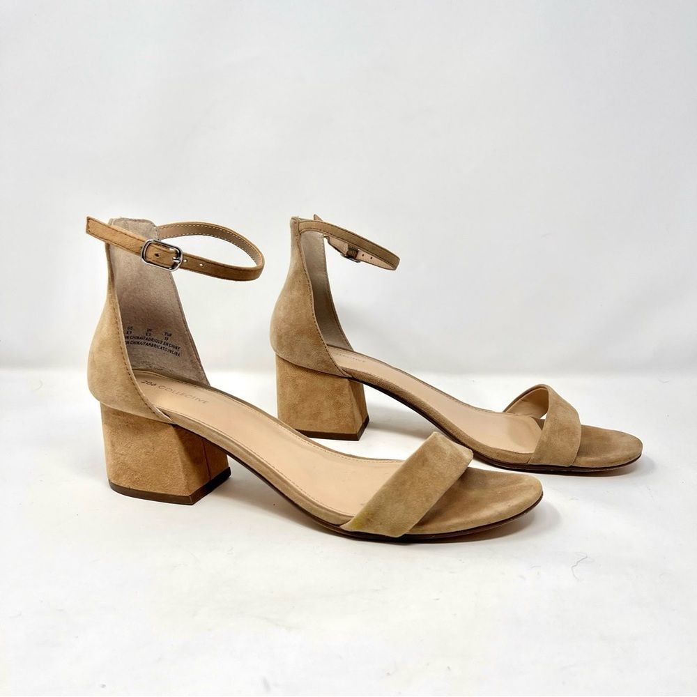 206 Collective Tan Suede Block Heel Sandals